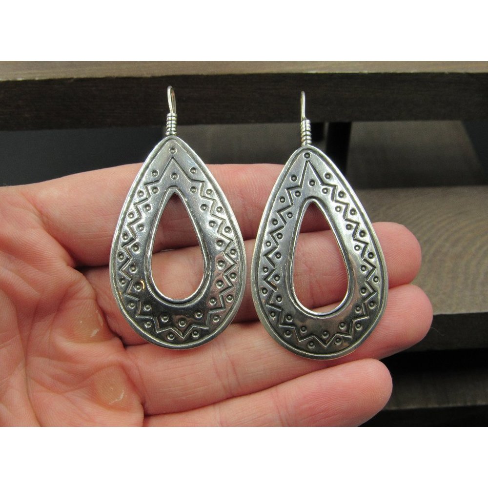 Sterling Silver Cool Large Pattern Dangle Earring… - image 1
